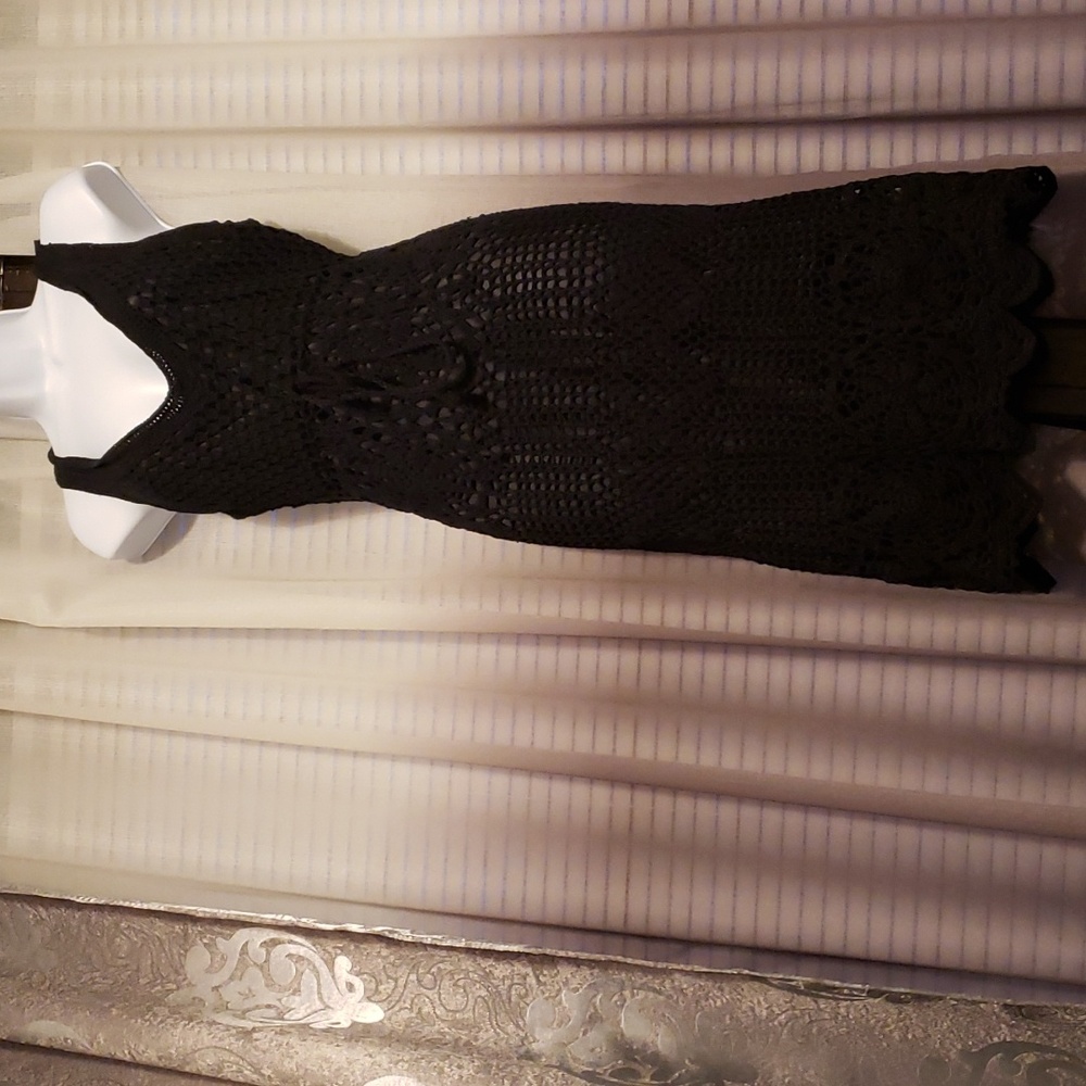 NWOT black crochet dress (lined) w  drawstring waist